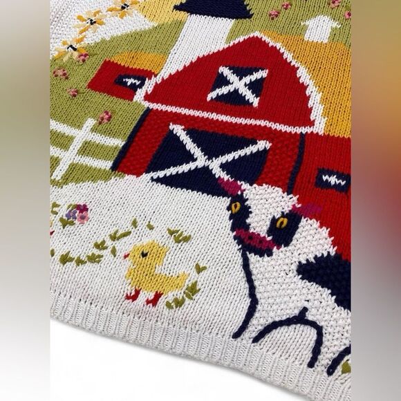 Cottagecore Novelty Vintage Farm Chunky Knit Cotton Blend Sweater - Picture 4 of 8